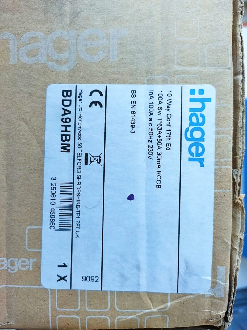 Hager 100A 10-14 Way Metal Consumer Unit (BDA9HBM) - Image 2